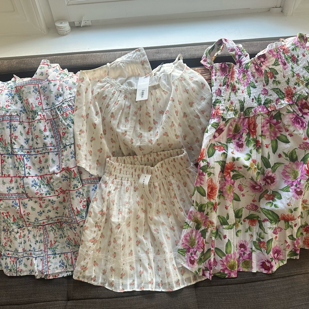 4 Janie and Jack Floral Mix Girls Dresses and Skirt - White, Pink, Green.